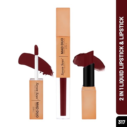 Image of Seven Seas 2in1 Non-Transfer | Smooth Texture | Hydrating | Long Lasting | Water-Proof | Full-Coverage Mad Duo Liquid Lipstick & Lipstick (Rose Bud Cherry, 4ml,3g)