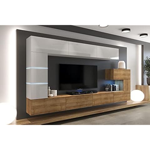 Furnitech AN89 New Modernes Wohnzimmer Wohnwand Wohnschrank Schrankwand Mediawand Möbel (LED RGB 16 Farben, AN89NEW-21WDZ-HGM22) Cover