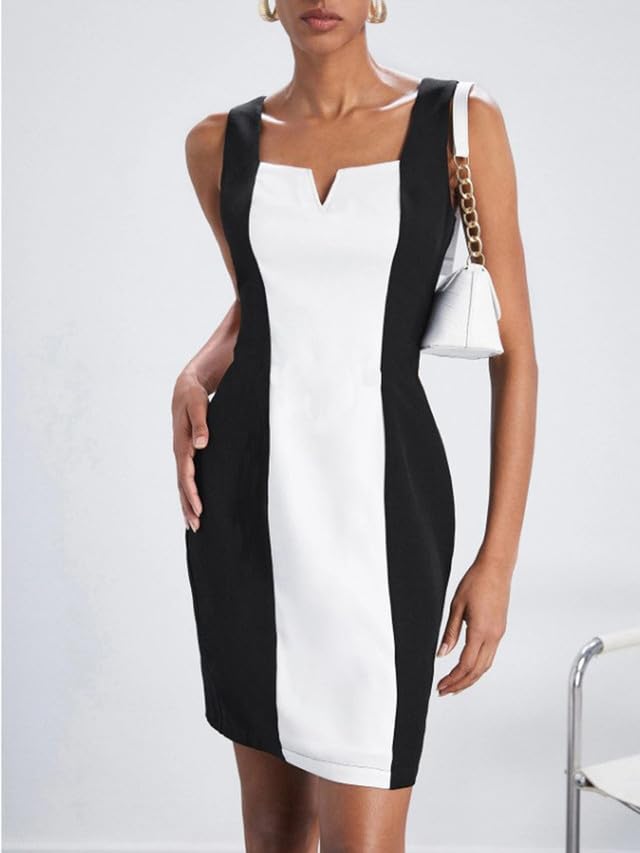 Image of Selvia Women's Midi Knitted & Dyed Sleeveless Lycra Square Neck Casual Dress