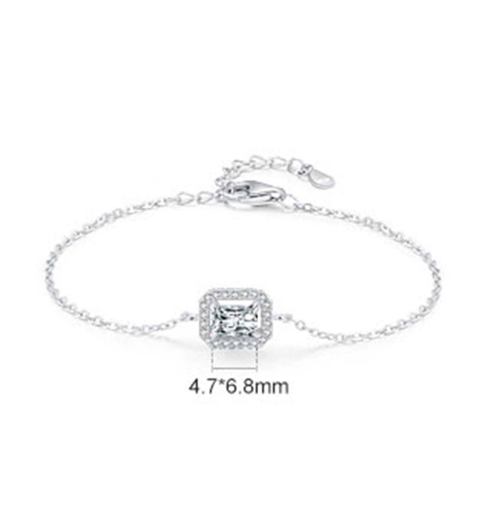Pulseras de Oro Blanco Mujer 9Kilates / 14Kilates / 18Kilates, Cadena con Rectángulo y Diamante Creado de 0,6 ct, Cadena Extensible 16 CM + 5 CM, Pulseras de Mujer Ajustable de Plata