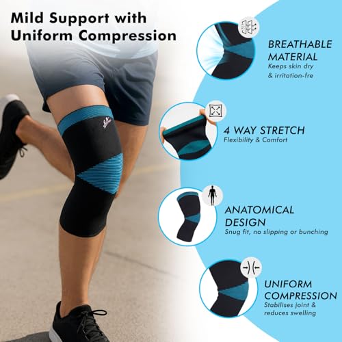 Image of Flamingo Premium Knee Cap (Pair) | Knee Support Cap for Gym, Sports, Joint Pain Relief, Exercise, Running, Cycling, Workout, Arthritis | Knee Cap for Men and Women | Color-Blue | Size-Large |