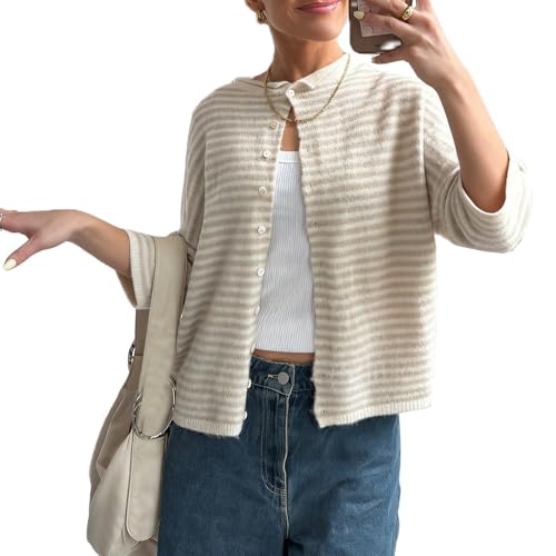 Image of Women Knitted Crop Cardigan Shirt Short Sleeve Button Down Ribbed Knit Crop Top Y2k Girls Outwear Top Tee Shirt