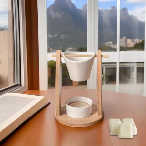 Miniatura 6 de Quema Parfum Voile Quemador Fondant Cera Perfumada Difusor De Aceite Esencial Y Perfume De Ambiente Candelabro Aromaterapia Porta Vela De Madera Y Cerámica Decorativa Altura: 15 Cm Zen Aroma
