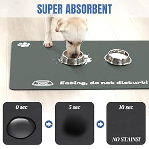 Large Pet Food Mat, 24″ x 16″, Absorbent Dog Mat for Food and Water, Pet Placemats for Cat and Dog Water Bowl, Non-Slip Dog Food Mat, Dog Feeding Mat to Protect Your Floors, Gray