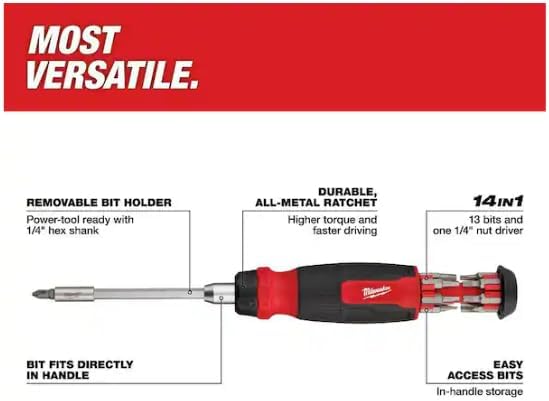 Milwaukee Electric - 2PC 14-in-1 RATCHETING Multi-BIT Screwdriver and 8