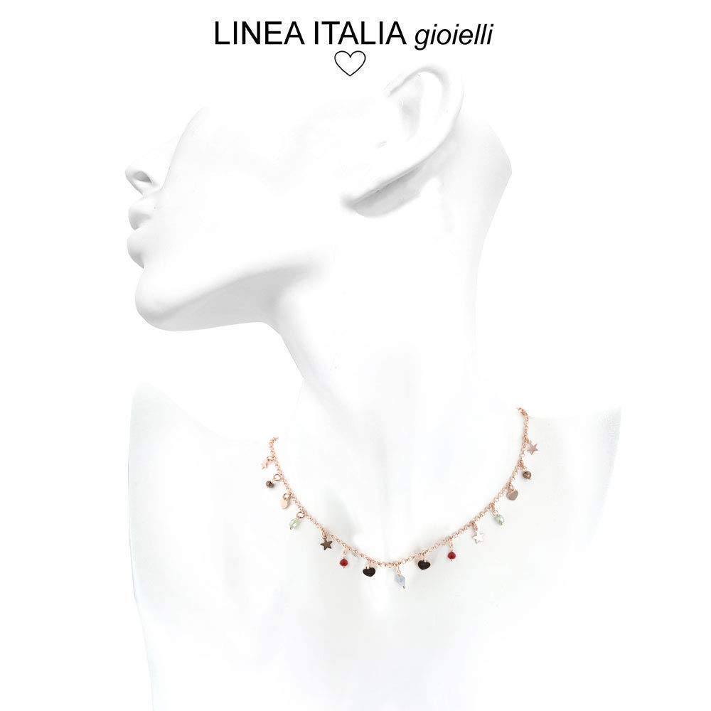 Linea Italia Gioielli - Collana Girocollo per Donna in Argento 925 Placcato Rosa con Perline Colorate, Cuori e Stelle - Made In Italy