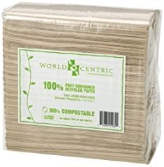 100% Compostable Napkins by World Centric, Unbleached 2-Ply Dinner Napkins, 15" x 16", 3,000 Napkins, (20 Packs of 150) (NP-SC-DN)