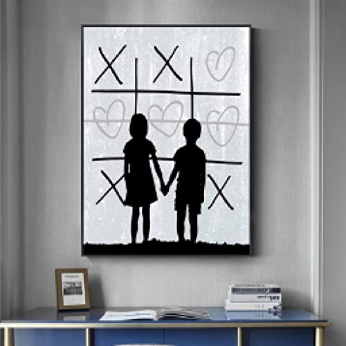 Peinture sur Toile Graffiti Art Garçon et Fille Toile Abstraite Moderne Rue Sans Cadre 70x100cm