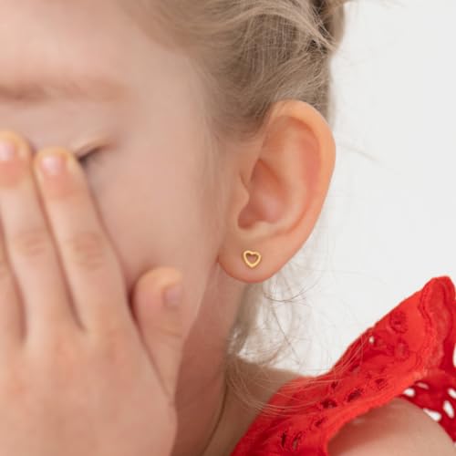 14k Yellow Gold Young Girls Tiny 5mm Open Heart Screw Back Earrings for Children - Simple * Classic Heart Earrings with Safety Screw Locking Backs - Little Heart Earrings for Toddlers3