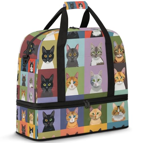 Large Travel Duffel Bag for Women Men Cute Cat Animal Gym Bag Weekender Overnight Bags With Shoe Compartment Foldie Travel Tote Bag Carry On Personal Item Bag for Travel Gym Sports