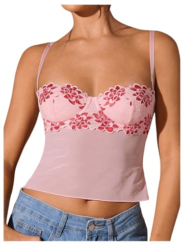 WDIRARA Women's Low Cut Sexy Going Out Lace Bustier Corset Top