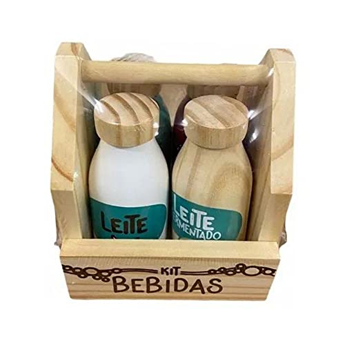 Kit De Comidinha De Brinquedo Infantil Madeira Bebidas 5 Peças Coleção Newart