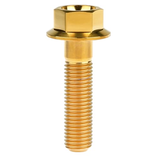 Image of Ti Screws M10 x 20 25 30 35 40 45 50 55 60 65 70 75 80 90 100mm 1.25 Pitch Titanium Flange Hex Bolt Pack of 4 (Gold, M10x40mm)