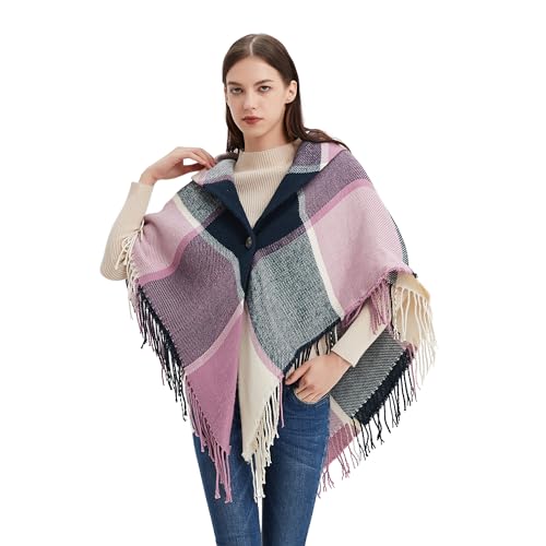 Image of Womens Blanket Scarf Buffalo Plaid Long Warp Shawls Fashion Tartan Knit Winter Warm Lattice Scarves