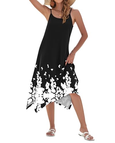 Image of AUSELILY Women's Summer Dresses 2026 Casual Sleeveless Spaghetti Strap Sundress Asymmetrical Midi Dress with Pockets
