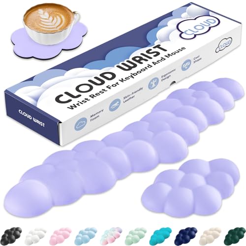 Sushret Repose-Poignet Nuage Clavier et Souris, Mousse à Mémoire, Cuir PU, Coussin Ergonomique Mignon pour Bureau, Gaming, Accessoire PC et Setup Ordinateur – Violet