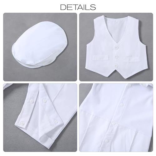 WESIDOM Baby Boy Suit Outfits Set 3pcs,Infant Tuxedo Long Sleeve Gentleman Wedding Jumpsuit & Vest Coat & Beret Hat4