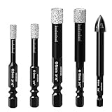 ろう付けされたダ 乾燥した穴あけ工具 ダイヤモンドコアドリル 六角軸ダイヤモンドホールソーセット5個入りセット5mm/6mm/8mm/10mm U字型グルーヴの設計適用カット大理石 ガラス 陶磁器 タイルを