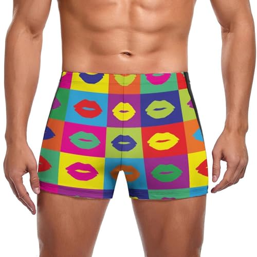 Slip de bain homme à carreaux lèvres colorées idéal pour vos sessions piscine et vacances d'été