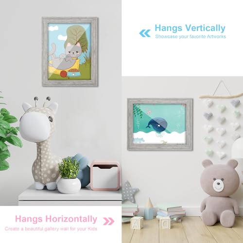 Image of [2-Pack] Kids Art Frames, 8.5x11 Front Opening Kids Artwork Frames Changeable, Grey Wood Grain Artwork Display Storage Frame for Wall, Holds 50 Pcs, for 3D Picture, Crafts, Children Drawing, Hanging