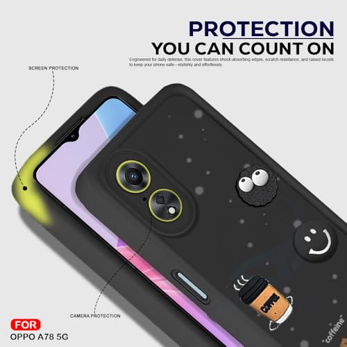 Image of AESTMO Back Case Cover for Oppo A78 5G Cover | Cute Fun Cartoon 3D Ball | Coffee Silicone Case | Full Body Protection | Camera Protection Back Cover for Oppo A78 5G (Black)
