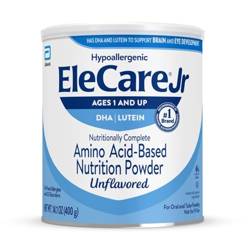 EleCare Jr Unflavored, DHA & Lutein Amino Acid-Based Nutrition Powder, Complete Nutrition for Ages 1 and Older, 14.1-oz Can