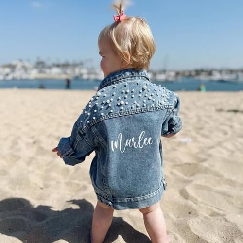Blue Pearl Denim Jacket for Little Girls, Personalized Name Kid's Jean Jacket, Custom Jean Jacket, Personalized Blue Pearl Denim Jacket Gifts3