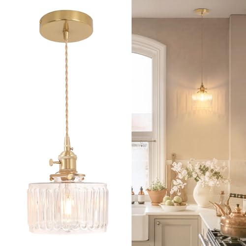 Shenmoyl Brass Vintage Glass Pendant