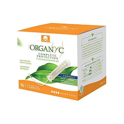 Organyc 100% Certified Organic Cotton Tampons, with Compact Plant-Based Applicator, Super Plus, 16
