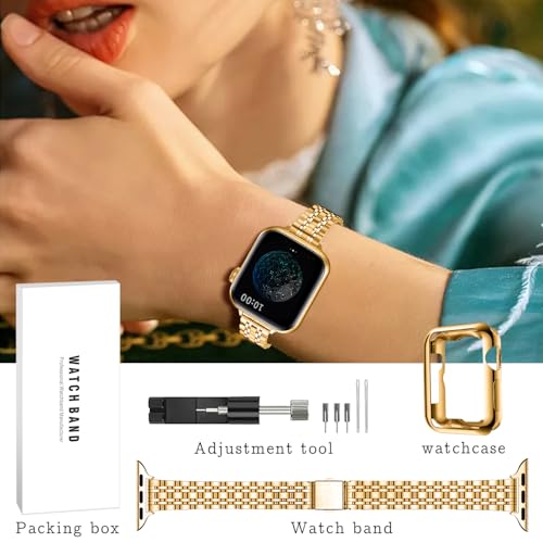 Image of QUNDAXI Slim Watch Band Compatible with Apple Watch 41mm 45mm 42mm 44mm 40mm 38mm Metal Stainless Steel Watchband Suitable for iWatch 11 /10 /9 /8 /7 /6 /5 /4 /3 /2 /1 /SE Series Women Luxury Strap