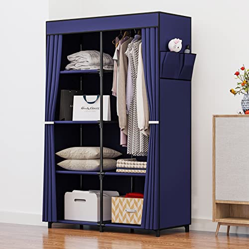Ingiordar Portable Closet Wardrobe Organizer Storage With Cover Non-Woben Fabric Portable Wardrobe Closet For Hanging Clothes Racks Shelving 34 Inch For Bedroom, Blue #TOP1