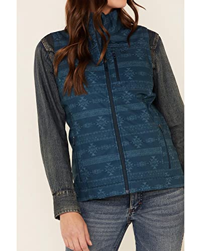Cinch Women's Southwestern Print Bonded Concealed Carry Zip-Front Vest Teal X-Small #TOP2
