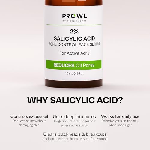 Image of PROWL by Tiger Shroff 2% Salicylic Acid Face Serum for Oily & Acne Prone Skin | Reduces Dark Spots, Pigmentation & Controls Oil for Men | Exfoliating Serum for All Combination Skin | 10ml