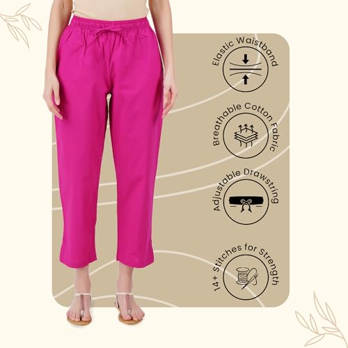 Image of Happy Bunny Parallel Pants for Women 100% Cotton Ankle Length Trousers Regular Fit with Elastic Drawstring Stylish & Pockets Casual Formal Wear for Office & Home