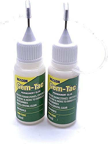 JP Arts & Crafts 10ml Beacon Gemtec Adhesive with Crystal Needle for Applying Crystals Rhinestones Diamante Diamonds Arts & Crafts DIY Projects and Fashion Accessories (2 Bottles)