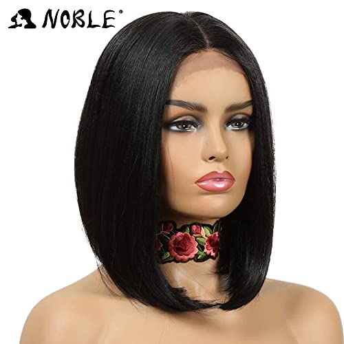Noble Bob 4X4 Lace Front Wig Short Straight Black Bob Wigs For Women With Baby Hair Free Part Glueless Synthetic Lace Front Bob Wigs For Daily Party Cosplay Use 11.5 Inch #TOP1