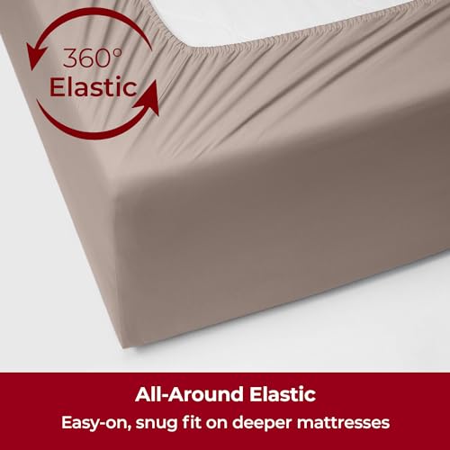 Mellanni Extra Deep King Sheets - 4 PC Iconic Collection Bedding - Hotel Luxury, Ultra Soft, Cooling Bed Sheets - Wrinkle, Fade, Stain Resistant (King, Tan)