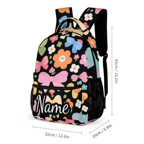Bowknot Rose Floral School Bag Set Custom Name Backpack Lunch Box Pencil Case, Personalized Elementary Primary Kids Book Bag2