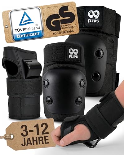 99FLIPS Schoner Inliner Kinder Knieschoner Kinder - Inliner Schoner Set - Schutzausrüstung - Knie und Ellenbogenschützer - SLIDE - Größe SM SCHWARZ - Knieschützer Skateboard, Scooter, Rollschuhe