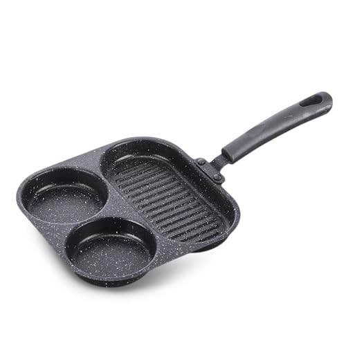 Leseogye Egg Frying Pan, 3-in-1 Divided Frying Pan,Non-Stick Innovative Cookware, Breakfast Skillet, 3 Compartments, Suitable for Gas, Electric, Induction (Black)