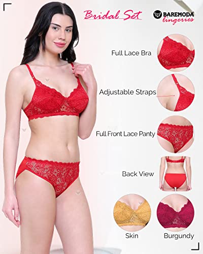 Image of Women's Lace & Polyamide Bridal Honeymoon Bra Panty Set