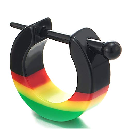Black Red Yellow Green Spike Huggie Hinged Hoop Earrings for Men Women, Stainless Steel, 2pcs3