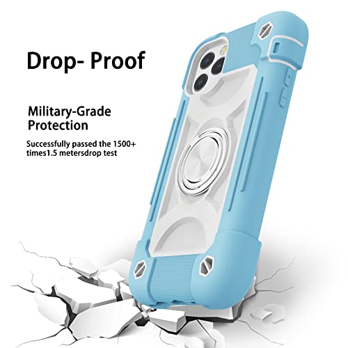 Image of MARKILL Compatible with iPhone with Built-in 360Rotating Ring Stand, Military Grade Drop Protection Full Body Rugged Heavy Duty Case Durable Cover (Ice Blue, iPhone 12 /12Pro 6.1 inch)