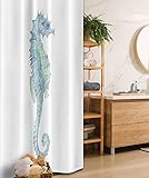 Ambesonne Animal Decor Stall Shower Curtain, Pastel Colored Profile View of a Seahorse in Paintbrush Watercolor Haze Effects, Fabric Bathroom Decor Set with Hooks, 36' W x 72' L, Light Blue Green