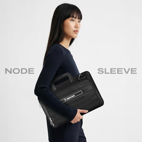 Image of uppercase Node Laptop Sleeve, Multi-Textured Quilted Design, Quick Access Pocket, Trolley Sleeve, Slide-in Handle & Detachable Shoulder Strap, Ideal for Men & Women | Office & Travel