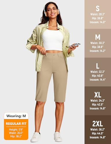 Image of ISEEGZ 14'' /18 inch Capri Pants for Women Dressy Stretch Pull On Womens Capris with Pockets Petite Summer Office Work Casual