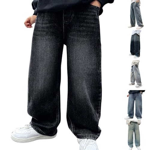 Teens Boys Baggy Jeans Wide Leg Cargo Denim Pants Kids Elastic Waist Straight Trousers Casual Breathable Y2k Streetwear