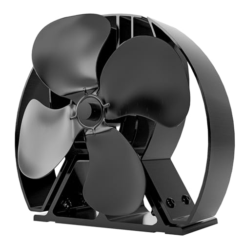 Forest Master Ventilador de estufa Viking Advanced – Potente diseño de 4 cuchillas para una circulación de calor ecológica en estufas y chimeneas de leña (negro satinado, aire vikingo)