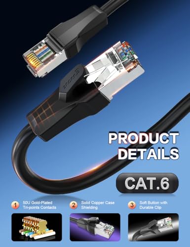 Cable Ethernet Cat6 10 pies con conector RJ45 negro miniatura 2
