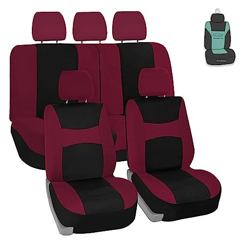 Image of FH Group Universal Car Seat Covers Full Set for SUV Truck Sedan Vans | Waterproof All-Purpose Cloth Seat Cover Set Airbag Compatible Washable Split Bench Protector Interior Upgrade - Burgundy
